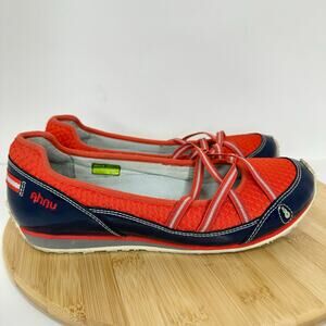 Ahnu Crissy II Criss Cross Flats Shoes Mary Jane Walking Blue Red AF2264 Sz 7.5
